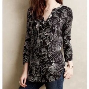 Anthropologie black and white bird print button down